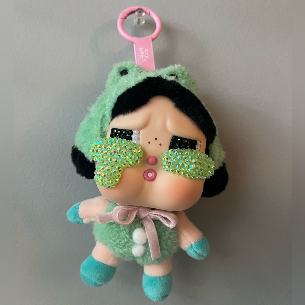 POPMART Crybaby Crying Again Plushie What a Frog (Bedazzled) Keychain